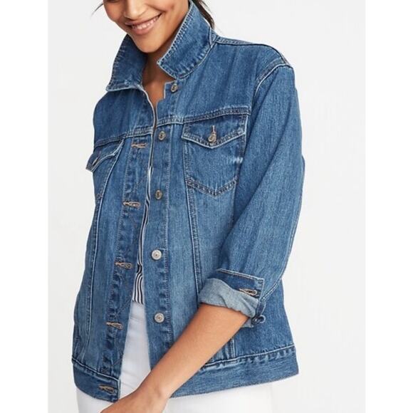 Old Navy Jackets & Blazers - Old Navy Boyfriend Button Up Denim Blue Long Sleeve Jean Jacket US Womens XS
